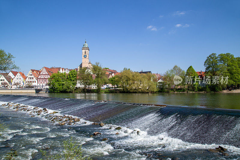 City view of Nürtingen on the Neckar river.